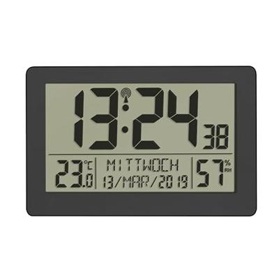 TFA Dostmann 60.2557.01 Zendgestuurde klok Zendergestuurd 206 mm x 30 mm x 130 mm Zwart Groot display
