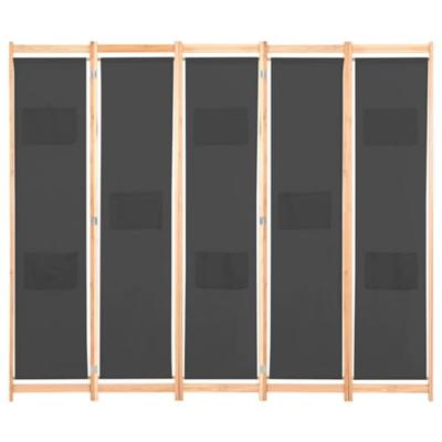 Kamerscherm met 5 panelen 200x170x4 cm stof grijs Kamerscherm met 5 panelen 200x170x4 cm stof grijs