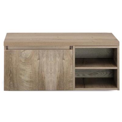 Frozen 3D Badmeubelset 100 cm - Greeplijst in Kleur - Wastafel Regaalkast met Bovenblad Grain Oak