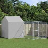 Hondenkennel met dak 4x4x2,5 m gegalvaniseerd staal zilver - thumbnail