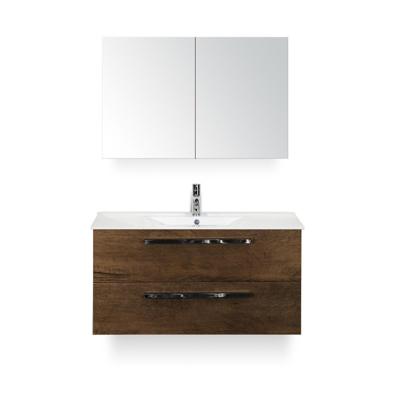 Seville Badmeubelset 100 cm - Tabacco - Keramische Wastafel Wit Enjoy - met Spiegelkast