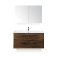Seville Badmeubelset 100 cm - Tabacco - Keramische Wastafel Wit Enjoy - met Spiegelkast - thumbnail