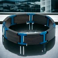 Titan Blue - Zwart Hout & Blauw RVS Armband met Gravure