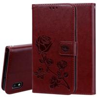 Rose reliëf horizontale Flip PU lederen case voor Galaxy A10 met houder & kaartsleuven & portemonnee (bruin)