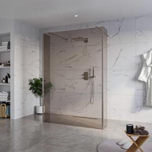 Fortifura Galeria Vrijstaande Inloopdouche - 140x200cm - Rookglas - antikalk - 8mm veiligheidsglas - 2 zijwanden 30cm - wandsteunen en hoekprofielen - Geborsteld Gunmetal PVD SW927771 2x/SW797946/SW797930 2x/SW798732 2x