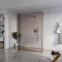 Fortifura Galeria Vrijstaande Inloopdouche - 140x200cm - Rookglas - antikalk - 8mm veiligheidsglas - 2 zijwanden 30cm - wandsteunen en hoekprofielen - Geborsteld Gunmetal PVD SW927771 2x/SW797946/SW797930 2x/SW798732 2x
