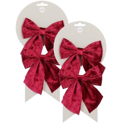 Kerst ornamenten strikken - 4x st - velvet rood - 12 x 13 cm - kerstboomstrikjes