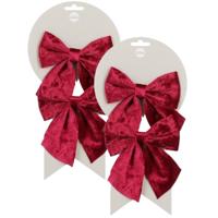 Kerst ornamenten strikken - 4x st - velvet rood - 12 x 13 cm - kerstboomstrikjes
