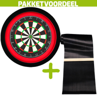 Lena Professional Dartbord +  Dartmat 60*300 incl Oche + Dartbordverlichting Deluxe Rood - Zwart