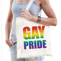 Gay Pride regenboog katoenen tas wit - thumbnail