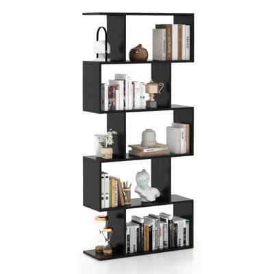 S-Vormige Boekenkast Legplank op 5 Niveaus Anti Kantel Opbergmeubel voor Woonkamer Slaapkamer Kantoor Zwart 70 x 23,5 x 158 cm