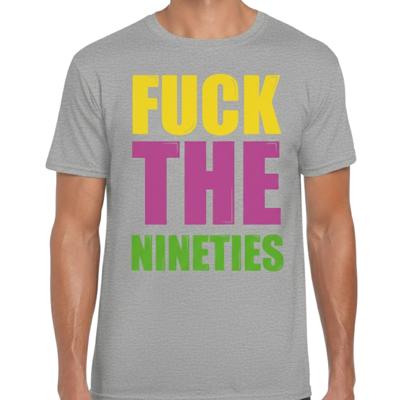 Foute Party T-shirt voor heren - Fuck the nineties - grijs - nineties party - thema feest kleding