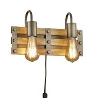 Trio Vintage wandlamp Khan 2-lichts antiek nikkel met hout 205570267 - thumbnail