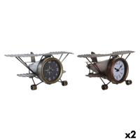 Tafelklok DKD Home Decor Gouden Zilverkleurig Vliegtuig (2 Stuks)
