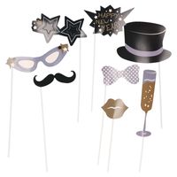 Foto prop set Oud & Nieuw - 9-delig - met poster - Oudjaarsavond/NYE feest - photo booth - thumbnail