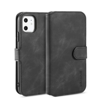 Dg. MING retro olie kant horizontale flip case met houder & kaartsleuven & portemonnee voor iPhone 11 (zwart)