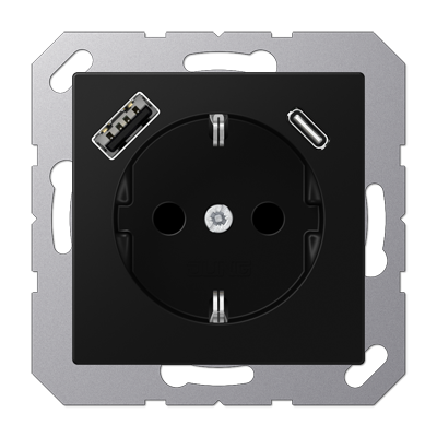 JUNG A 1520-15 CA SWM stopcontact met USB en USB-C aansluiting zwart mat 3A