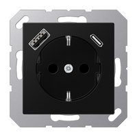 JUNG A 1520-15 CA SWM stopcontact met USB en USB-C aansluiting zwart mat 3A