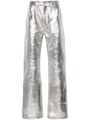 Marine Serre pantalon en cuir à logo embossé - Argent