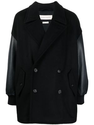 Alexander McQueen veste croisée à bords en cuir - Noir