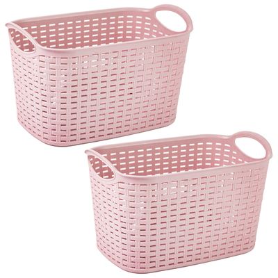 Opbergmand/kastmandje - 2x stuks - 6,4 liter - roze - kunststof - 19 x 29 x 18 cm