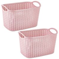 Opbergmand/kastmandje - 2x stuks - 6,4 liter - roze - kunststof - 19 x 29 x 18 cm