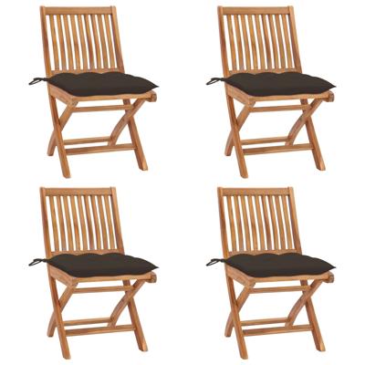 Tuinstoelen 4 st inklapbaar met kussens massief teakhout