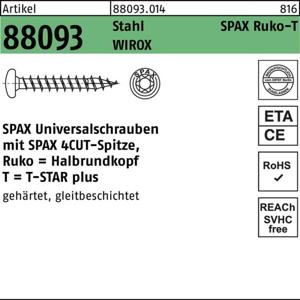 SPAX SPAX Ruko-T 880930140045060 Verzonken schroeven 4.5 mm 60 mm T-STAR plus Staal WIROX 500 stuk(s)