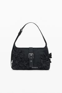 Middelgrote tas met bloemenpatches - BLACK - U