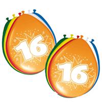 Folat Verjaardag leeftijd ballonnen 16 jaar - 16x - multi - 30 cm - feestartikelen/versieringen