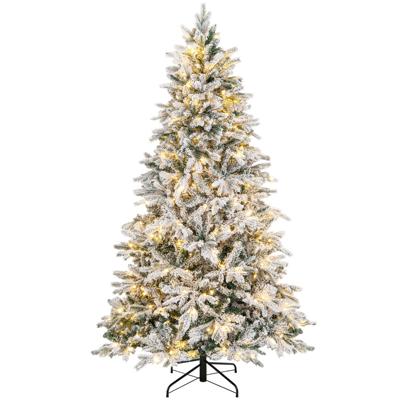 Kunstkerstboom 210 cm hoog 1684 Takken 300 Warmwitte LED-lampjes Geflockt Scharnierend Voorverlicht