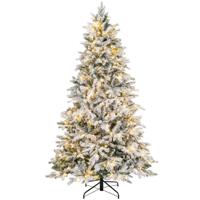 Kunstkerstboom 210 cm hoog 1684 Takken 300 Warmwitte LED-lampjes Geflockt Scharnierend Voorverlicht