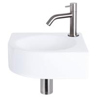 Differnz Cleo fonteinset keramiek - kraan gebogen - 30 x 30 x 10 cm - mat chroom Differnz Cleo fonteinset keramiek - kraan gebogen - 30 x 30 x 10 cm - mat chroom