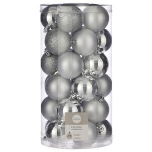30x Kunststof kerstballen zilver 6 cm   -