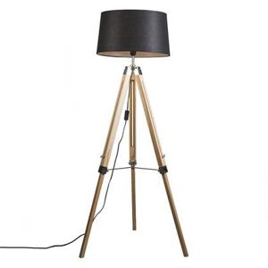 QAZQA Vloerlamp naturel met zwarte linnen kap 45 cm - Tripod