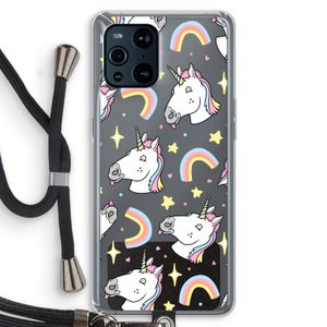 Rainbow Unicorn: Oppo Find X3 Transparant Hoesje met koord