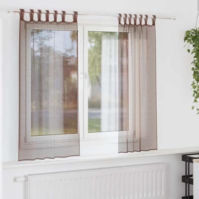 Gordijnen voile met roedezakken 2 st bruin