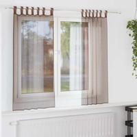Gordijnen voile met roedezakken 2 st bruin