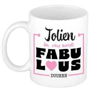 Naam mok Jolien - wit - Fabulous - keramiek - 300 ml - cadeau collega beker