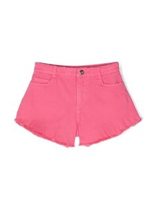 TWINSET Kids short frangé à plaque logo - Rose