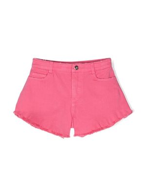 TWINSET Kids short frangé à plaque logo - Rose