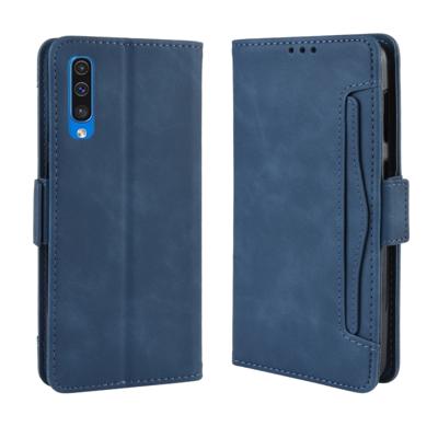 Portemonnee stijl huid voelen kalf patroon lederen draagtas voor Galaxy A50/A50s met aparte kaartsleuf (blauw)