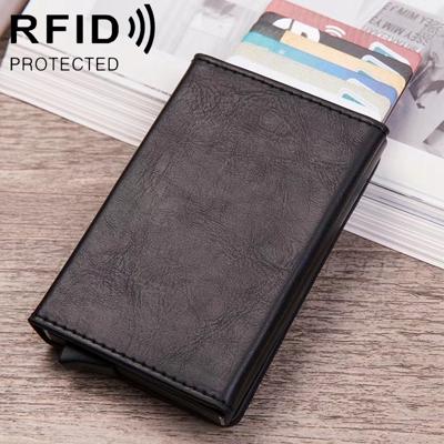 Magnetic RFID Bag Multifunctional Aluminum Automatic Pop-up Credit Card Package(Black)