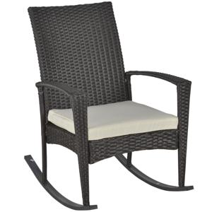Outsunny schommelstoel schommelstoel tuinstoel met kussen, poly-rotan + metaal, bruin, 66 x 88 x 98 cm