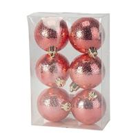 Kerstballen - 6x st - rood - cirkel motief - D6 cm - kunststof - kerstversiering - thumbnail