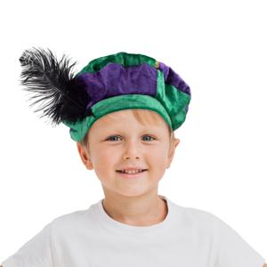 Luxe pietenmuts/baret - paars/groen - voor kinderen - roetveeg Piet