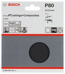 Bosch Accessories 2608605497 Schuurpapier voor schuurschijf Met klittenband, Ongeperforeerd Korrelgrootte (num) 80 (Ø) 115 mm 10 stuk(s)