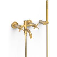 Badkraan Tres Mont Blanc | Opbouw | Mengkraan | Incl.Handdoucheset | 2-weg | hoh 15 cm | 2-hendels | Rond | 24k Goud mat