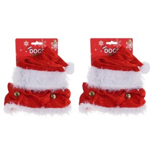 Set van 2x stuks kerstkleding voor honden kerstmuts met halsband