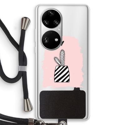Zwart-wit cactus: Huawei P50 Pro Transparant Hoesje met koord